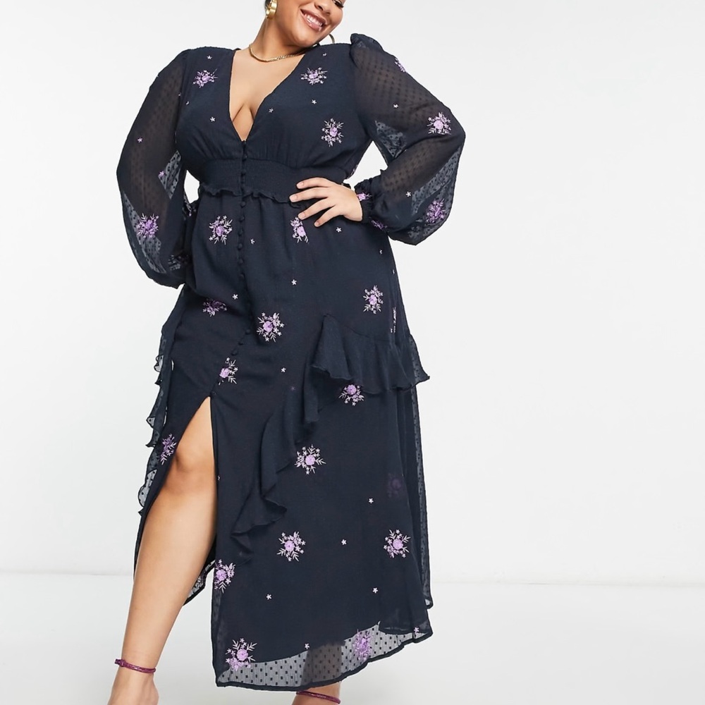 ASOS Elegant Charcoal Floral embroidered Dress